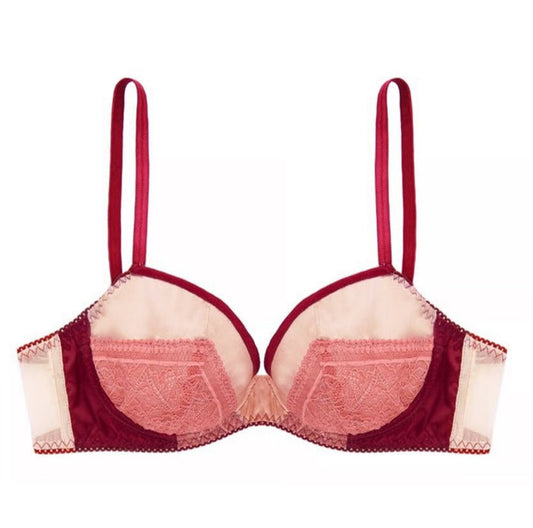 Bicolor Silk 3/4 Cup Underwire Bra | Wine Red