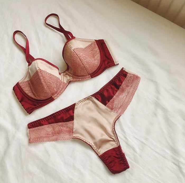 Bicolor Silk 3/4 Cup Underwire Bra | Wine Red