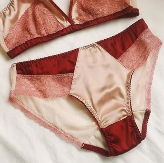 Bicolor Silk Bikini | Wine Red