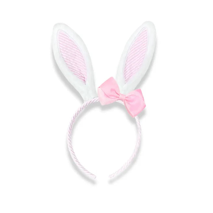 Bits and Bows - Bunny Ears Headband - Pink Seersucker