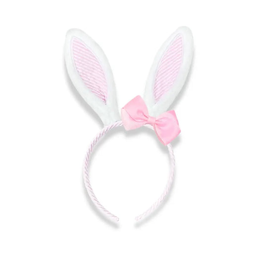 Bits and Bows - Bunny Ears Headband - Pink Seersucker