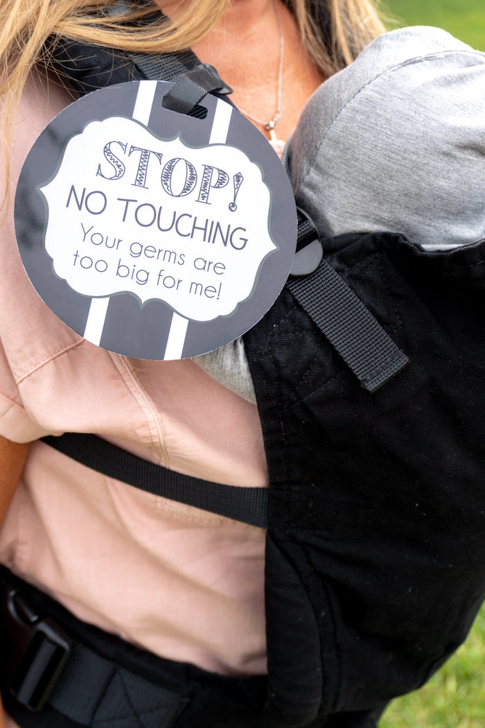 Black and White No Touching Baby Car Seat Sign Tag