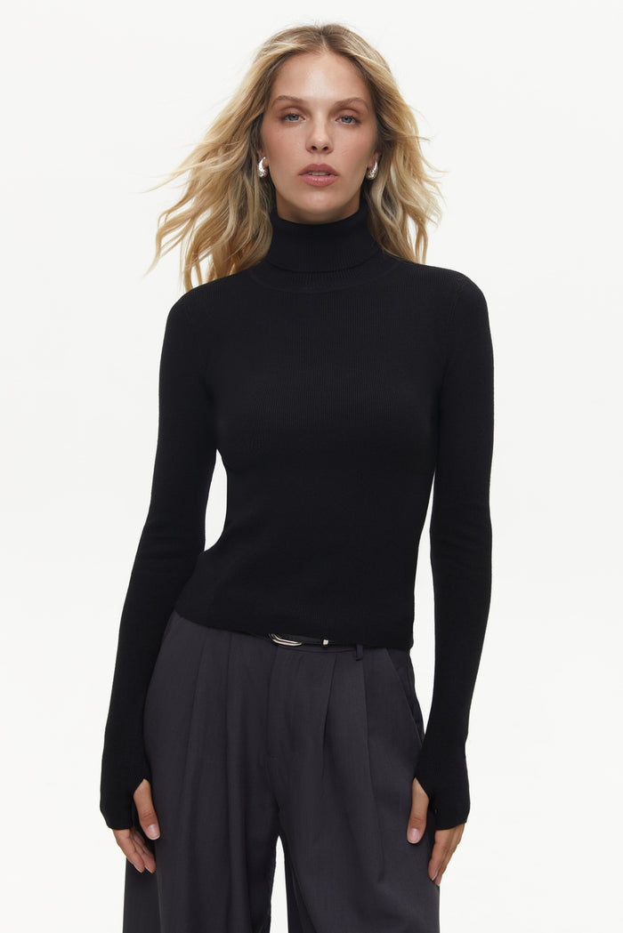 Black Basic Knit Turtleneck Sweater