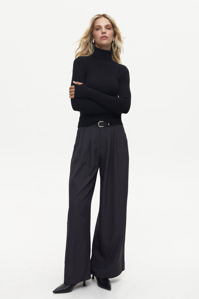Black Basic Knit Turtleneck Sweater