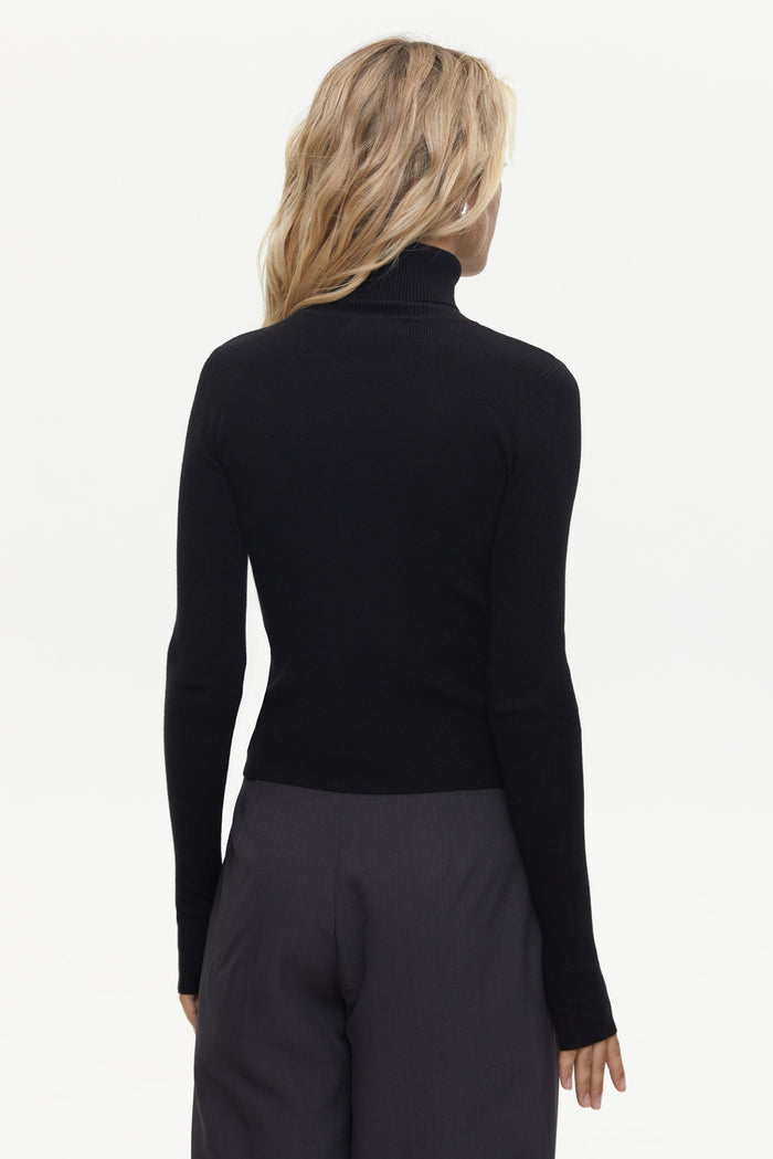 Black Basic Knit Turtleneck Sweater