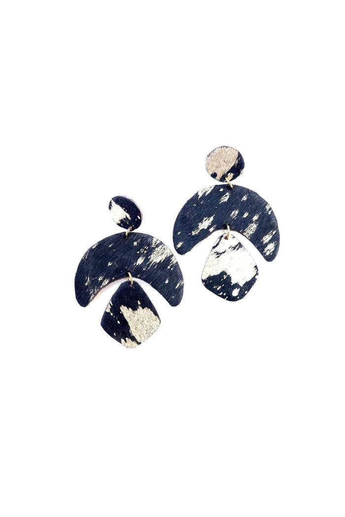 Black Gold Cowhide Print Geometric Dangle Earrings