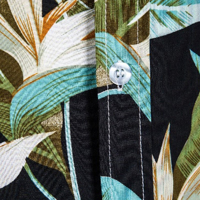 Black Hawaiian Floral Print Short Sleeve Shirt - AntoniosClothing - Black