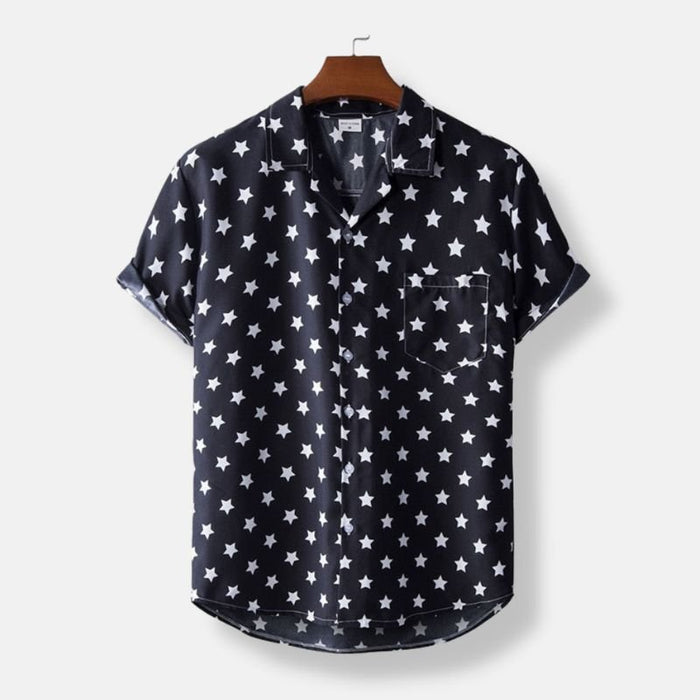 Black Hawaiian Star Print Short Sleeve Shirt - AntoniosClothing - Black