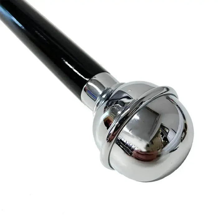 Regimental Black Swagger Stick with Plain Top featuring a polished chrome ball end, ideal for military drill or ceremonial use.  from  John Bull Clothing
