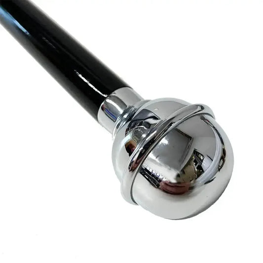 Regimental Black Swagger Stick with Plain Top featuring a polished chrome ball end, ideal for military drill or ceremonial use.  from  John Bull Clothing