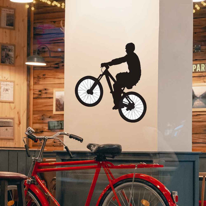24 inch BMX Silhouette Big Wheelie Wall Decal Installed on Column