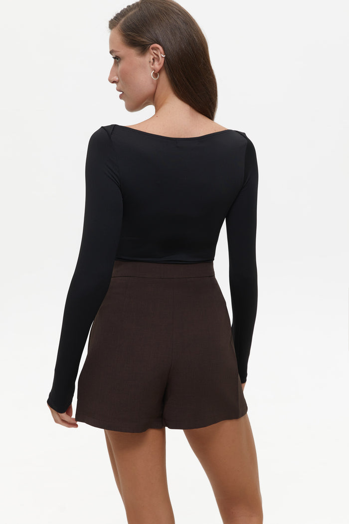 Boat-neck long-sleeve top, Black
