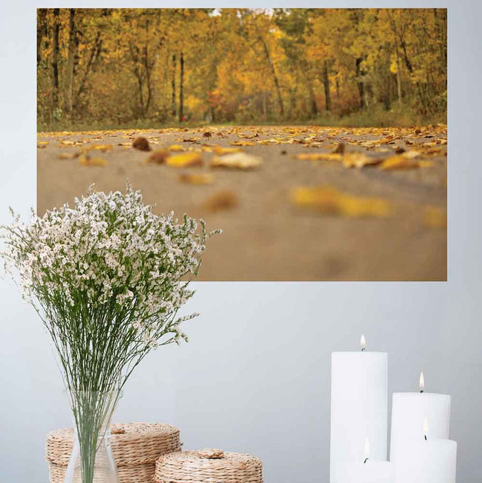 16x24 inch Autumn Road Decal Installed Above Candles & Flowers