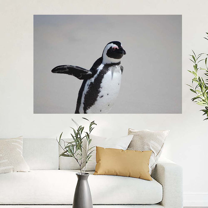 40x60 inch Penguin Waving Poster Displayed Above Sofa