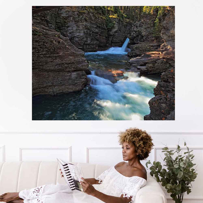 38x48 inch St. Marys Falls Poster Displayed Above Couch