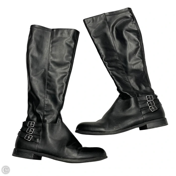 Boots Knee Flats By April In Black, Size: 8.5