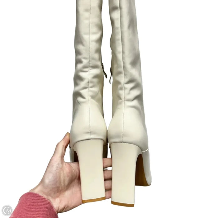 Boots Knee Heels By Kaykay In Ivory, Size: 11