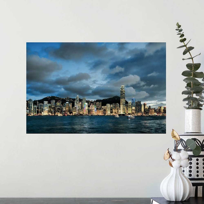 15.5x24 inch Hong Kong Dusk Poster Displayed on Wall