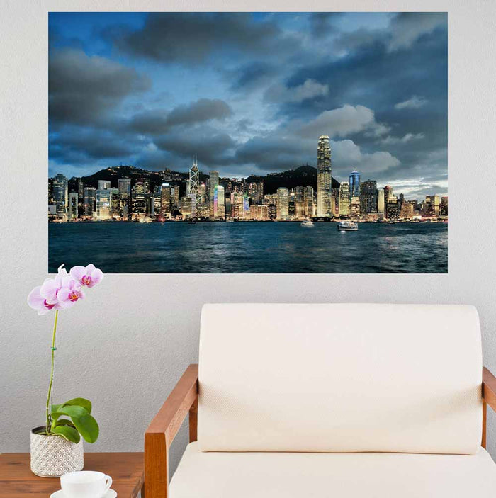 23.5x36 inch Hong Kong Dusk Poster Displayed Above Chair