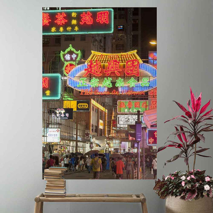 48x72 inch Hong Kong Neon Poster Displayed Above Bench
