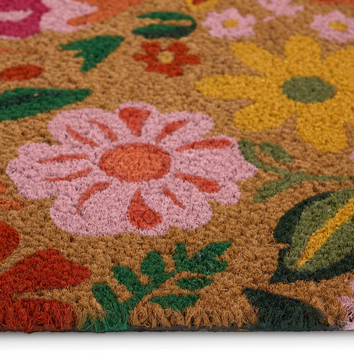 Bright Blooms Coir Doormat- made from natural coconut fibres with an eco-friendly backing.