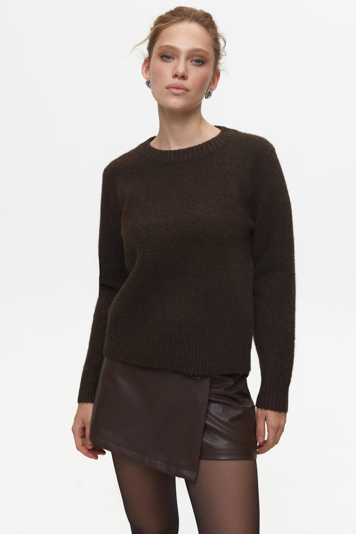 Brown Textured Knit Sweater