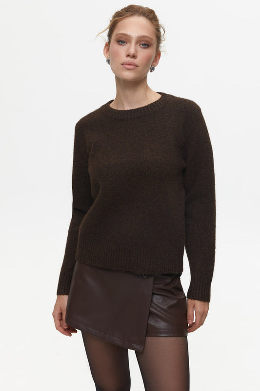 Brown Textured Knit Sweater