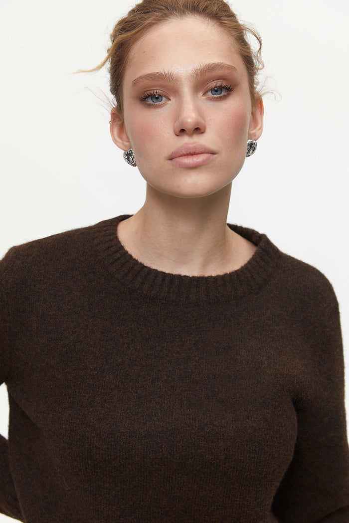 Brown Textured Knit Sweater