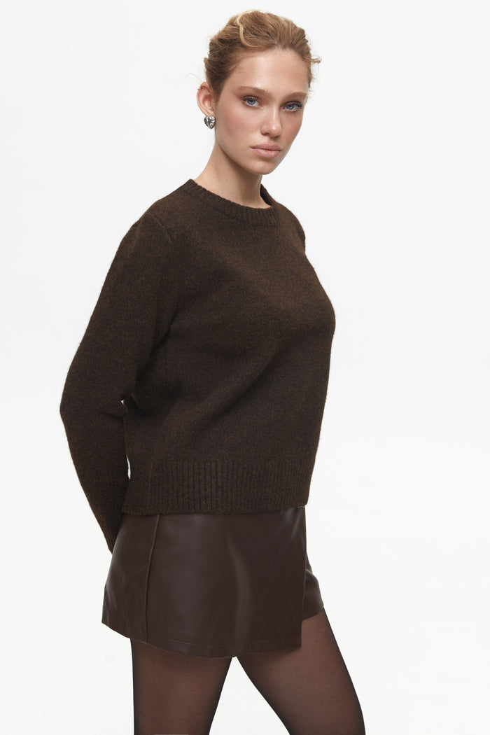 Brown Textured Knit Sweater