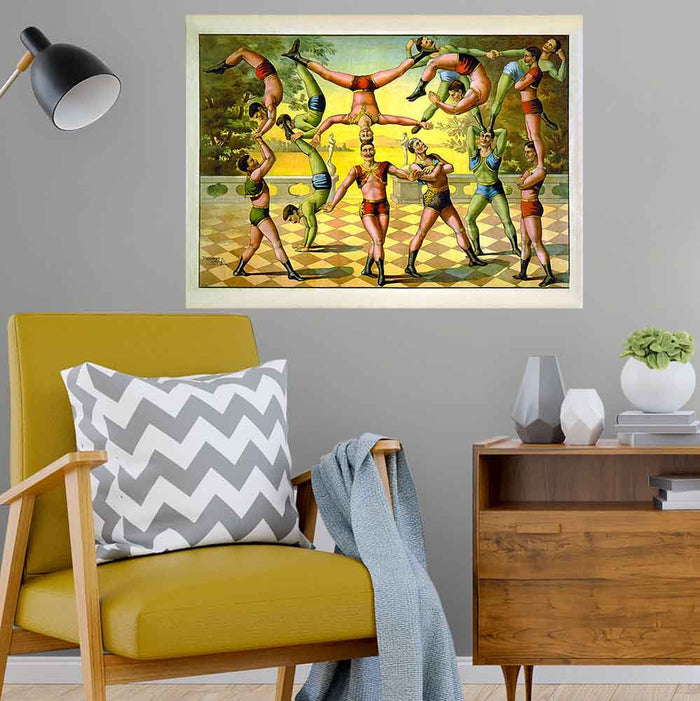 26.5x36 inch Acrobats Wall Decal Installed Above Chair