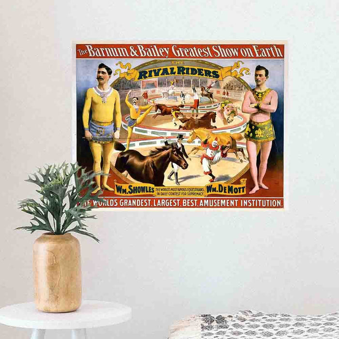 19x24 inch Rival Riders Poster Displayed Above Stool