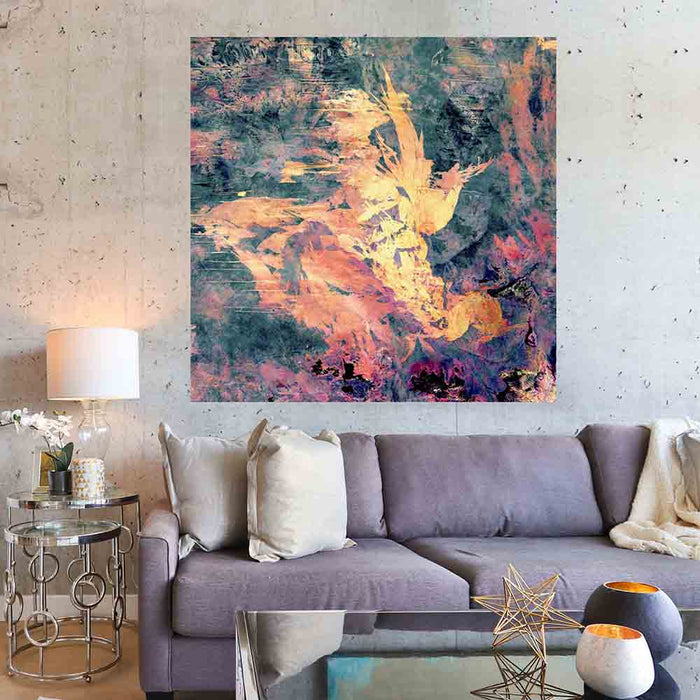 48x48 inch Great Scar Desert Satellite Decal Installed Above Sofa
