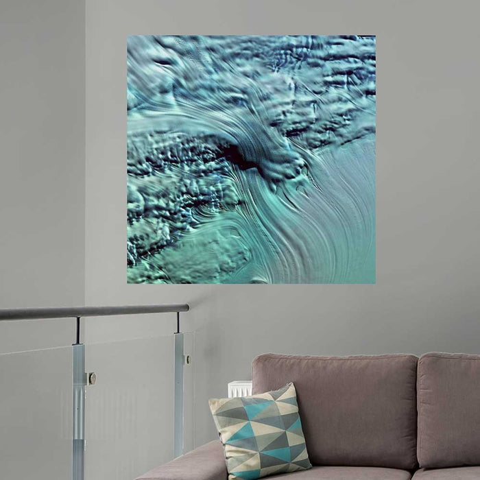 36x36 inch Icefall Satellite Decal Installed Above Couch