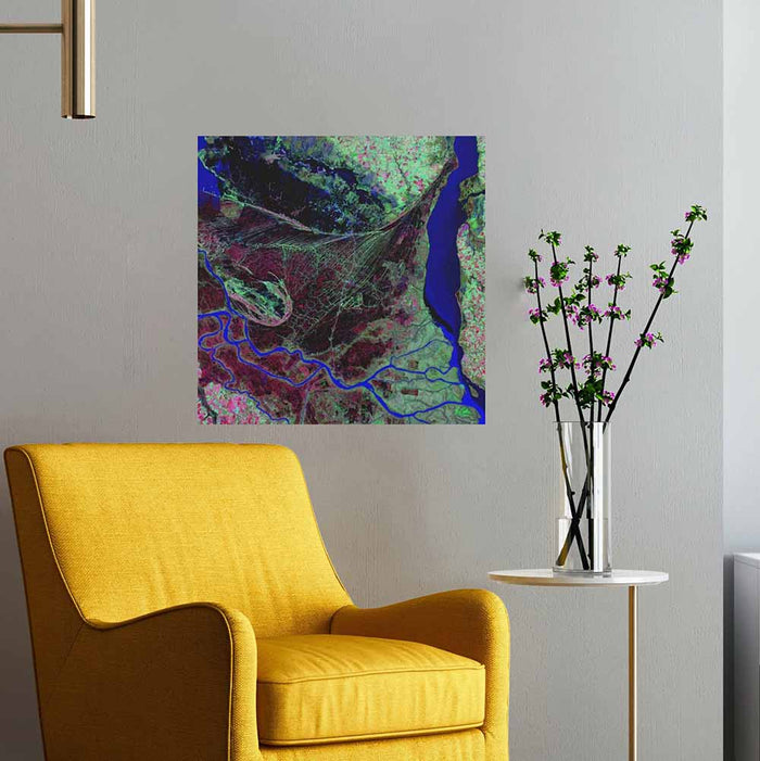 24x24 inch Parana River Delta Satellite Decal Installed Above Chair