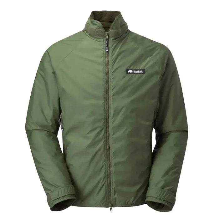 Olive green Buffalo Mens Pertex Belay Jacket with full zip and fleece lining, perfect for hiking and cold weather adventures. Olive Green from  John Bull Clothing
