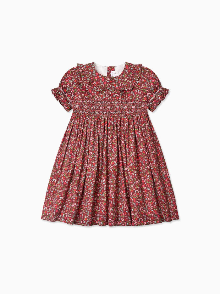 Burgundy Floral Silvana Girl Hand-Smocked Dress