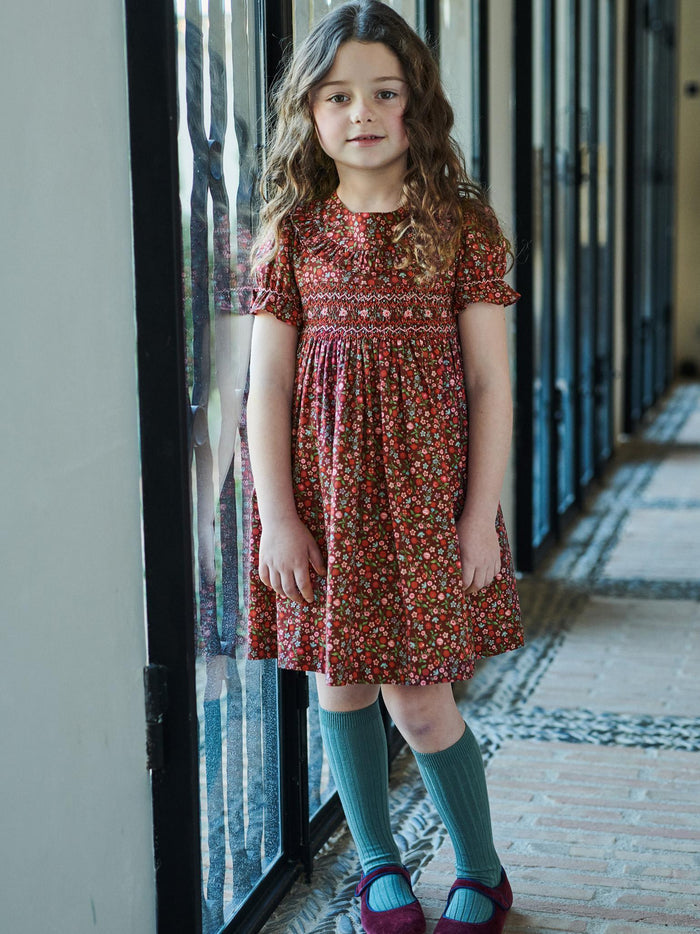 Burgundy Floral Silvana Girl Hand-Smocked Dress