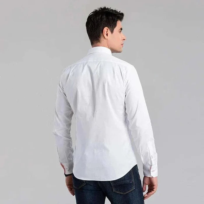Business casual long sleeve cotton shirt - AntoniosClothing - White
