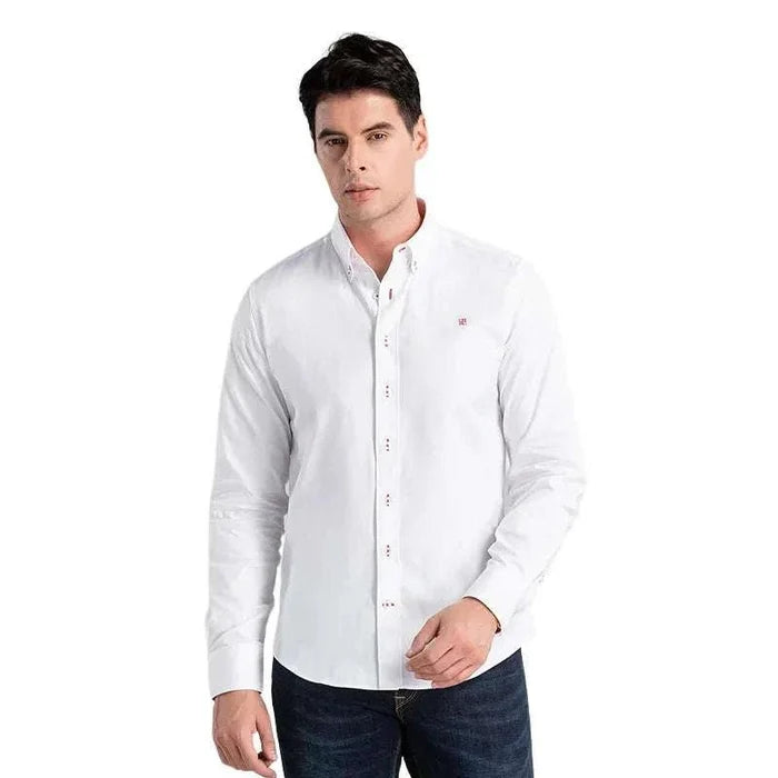 Business casual long sleeve cotton shirt - AntoniosClothing - White