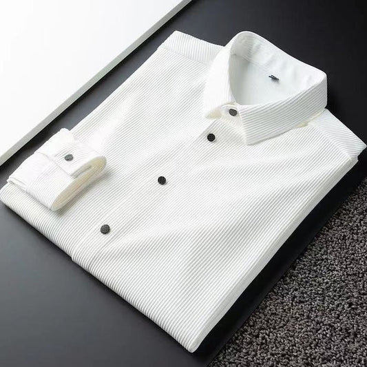 Business Casual Long-Sleeve Shirt with Turn-Down Collar - AntoniosClothing - White