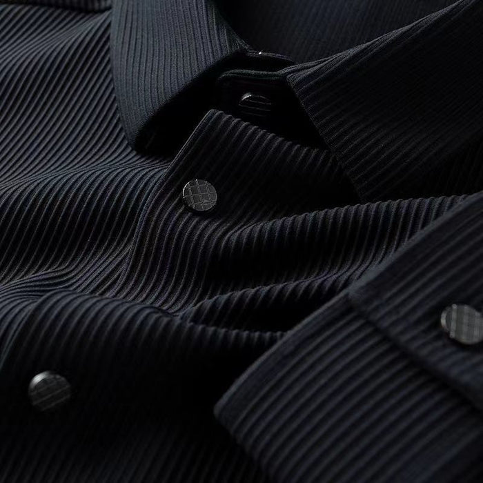 Business Casual Long-Sleeve Shirt with Turn-Down Collar - AntoniosClothing - Black