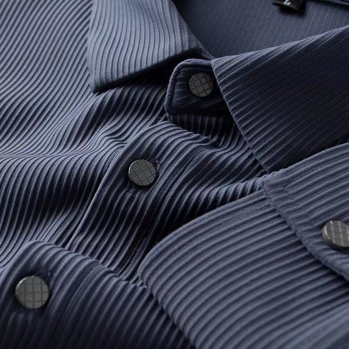 Business Casual Long-Sleeve Shirt with Turn-Down Collar - AntoniosClothing - Navy Blue