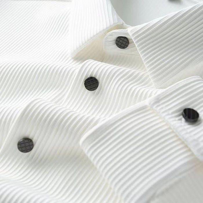 Business Casual Long-Sleeve Shirt with Turn-Down Collar - AntoniosClothing - White