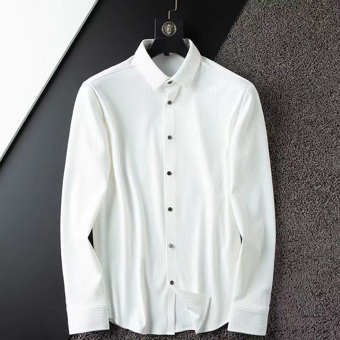 Business Casual Long-Sleeve Shirt with Turn-Down Collar - AntoniosClothing - White