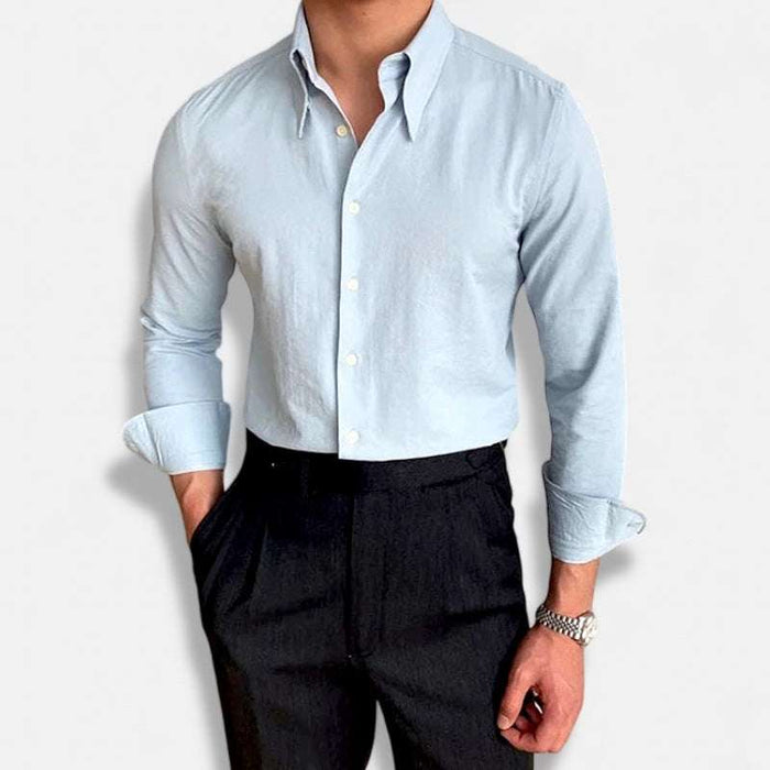 Business collar long sleeve shirt - AntoniosClothing - Black