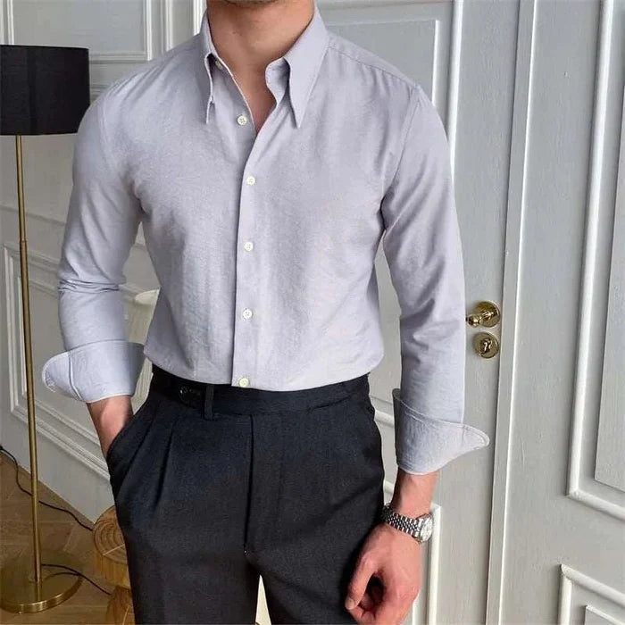Business collar long sleeve shirt - AntoniosClothing - Gray