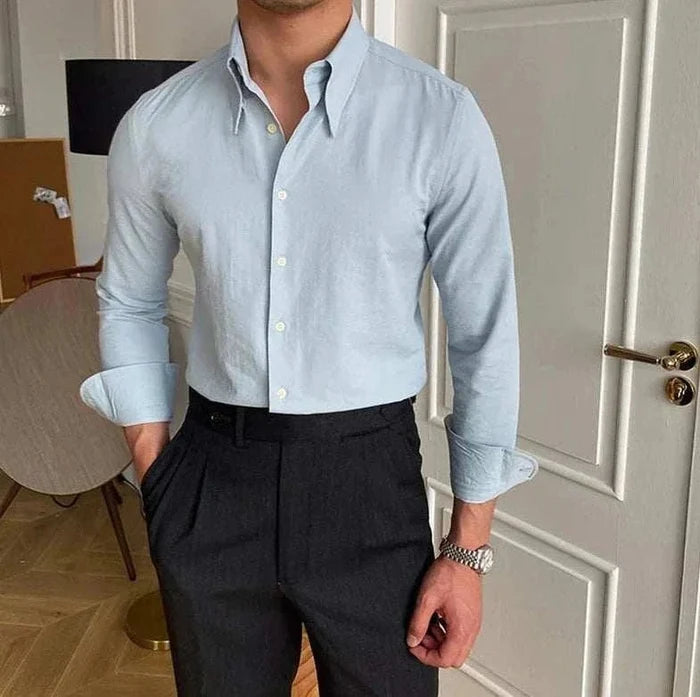 Business collar long sleeve shirt - AntoniosClothing - Blue