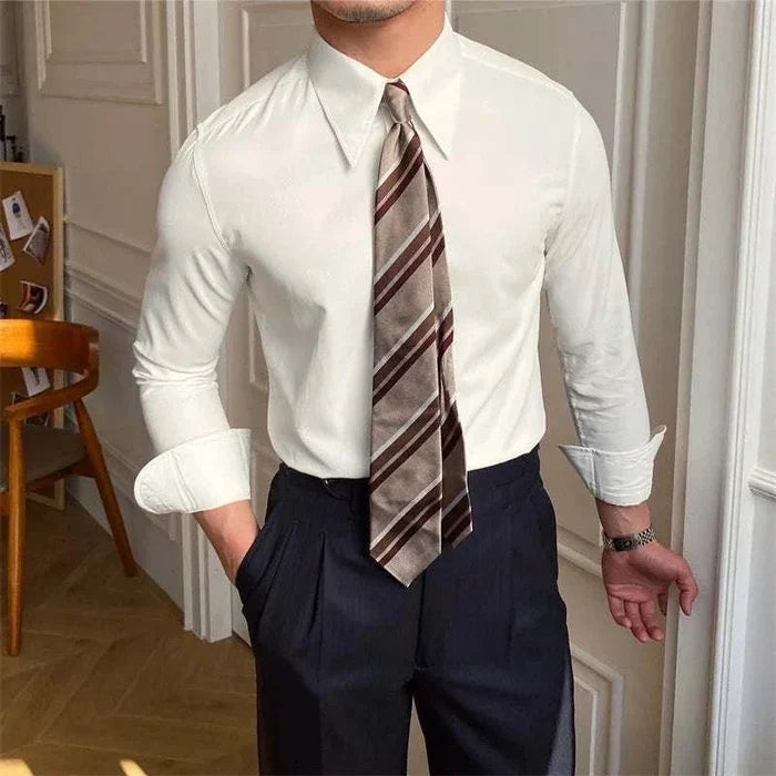 Business collar long sleeve shirt - AntoniosClothing - White