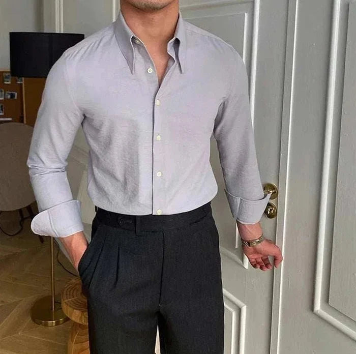 Business collar long sleeve shirt - AntoniosClothing - White