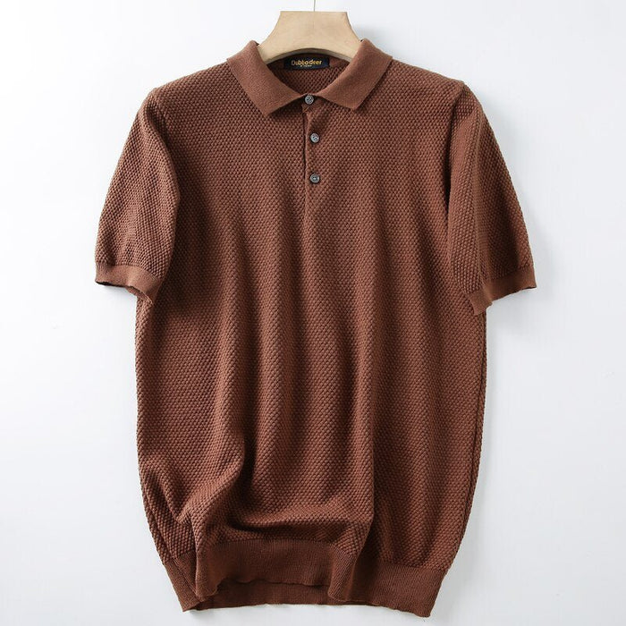 Business Knitting Polo Short Sleeve T-shirt Man - AntoniosClothing - Coffee